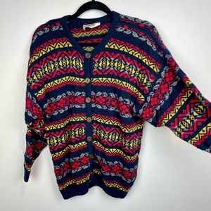 Premier Knit cardigan multi colour metal buttons oversize dad grandpa